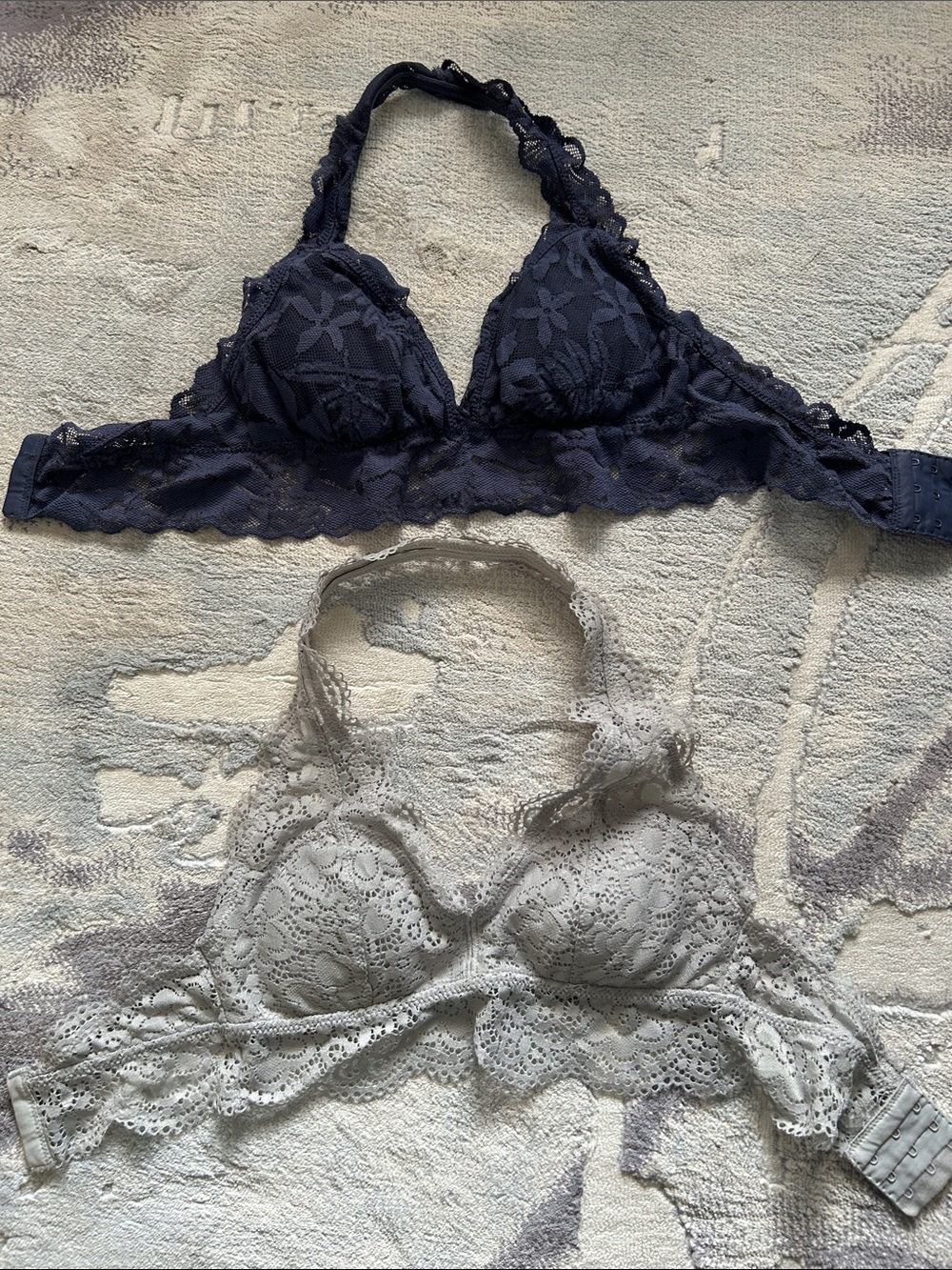 Aerie Lace Halter Bralette - Navy and Light Gray Size XS